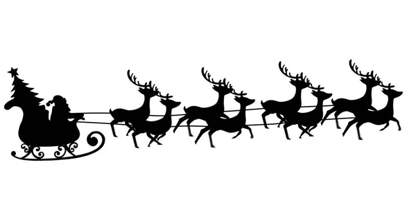 Digital Image Black Silhouette Santa Claus Sleigh Being Pulled Reindeers — Stock Photo, Image