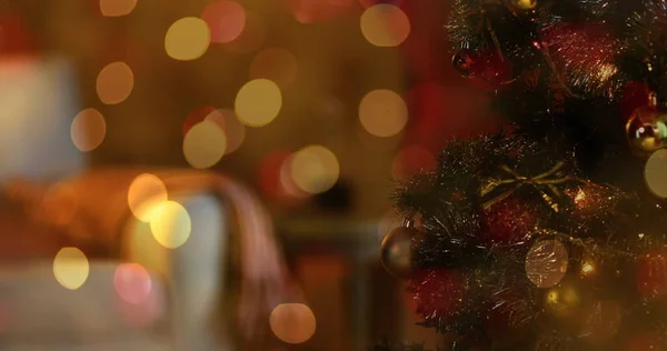 Afbeelding Van Flikkerende Feeënlampjes Kerstboom Achtergrond Kerstseizoenen Festiviteit Viering Concept — Stockfoto