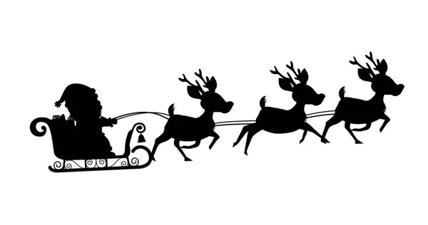 Digital Image Black Silhouette Santa Claus Sleigh Being Pulled Reindeers — Stock Photo, Image