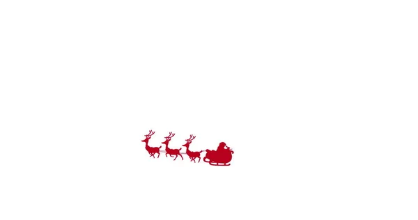 雪橇上的桑塔爪红色轮廓的数字图像由驯鹿在白色背景下拉动 圣诞节庆祝活动的传统概念 — 图库照片