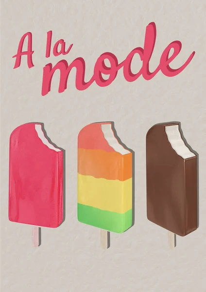 灰色の背景にアイスクリームアイコンとラモードテキスト 甘い夏の背景テンプレートイラストコンセプト — ストック写真