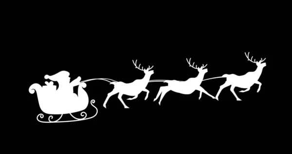 Digital Image Silhouette Santa Claus Sleigh Being Pulled Reindeers Black — Stock Photo, Image