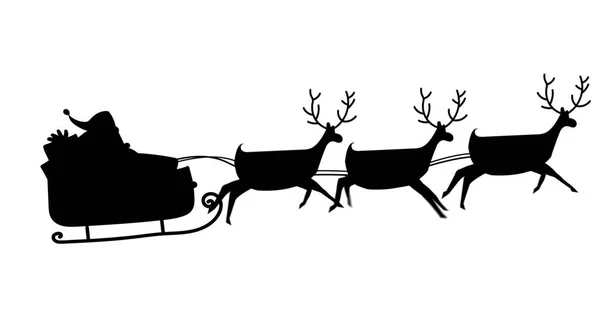 白い背景に反射器によって引っ張らされてそりでサンタクラスの黒いシルエットのデジタル画像 クリスマスお祝いの伝統的なコンセプト — ストック写真