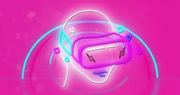 Bild Neon Huvud Bär Headset Vibrerande Neon Bakgrund Image Spel — Stockfoto