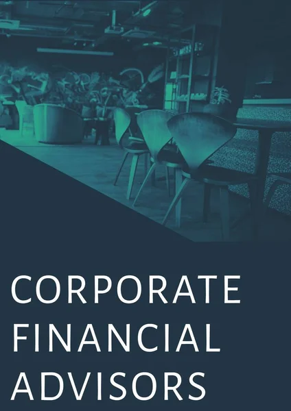 Consultores Financeiros Corporativos Texto Banner Azul Contra Escritório Moderno Segundo — Fotografia de Stock