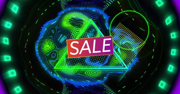 Obrázek Prodeje Text Přes Neonový Trojúhelník Abstraktní Tvary Pozadí Koncept — Stock fotografie