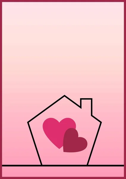 Цифрове Зображення Двох Сердець Значку Будинку Рожевому Тлі Концепція Ілюстрації — стокове фото