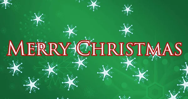 Image Merry Christmas Text Snow Falling Christmas Winter Tradition Celebration — Stock Photo, Image