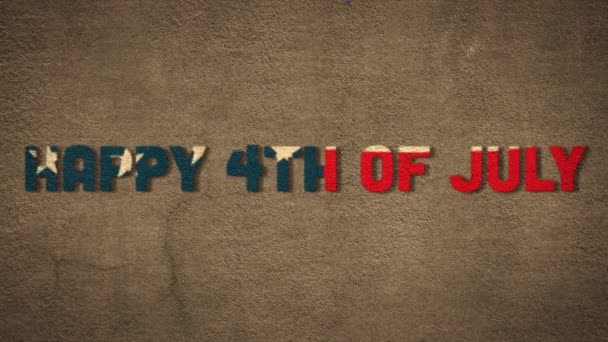 Αμερικανική Σημαία Σχέδιο Πάνω Από Ευτυχισμένη Ιουλίου Κείμενο Γκρι Φόντο — Αρχείο Βίντεο