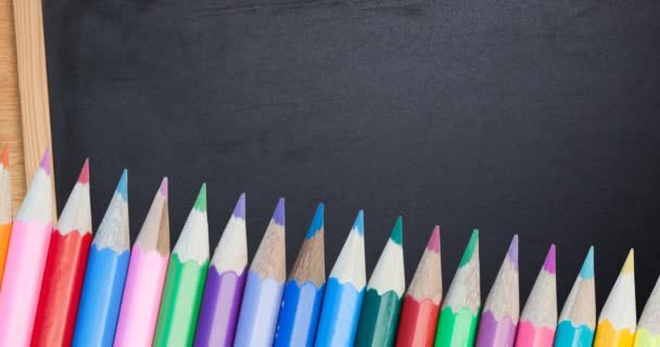 Animación Lápices Fila Sobre Fondo Verde Educación Conocimiento Concepto Escolar — Vídeos de Stock