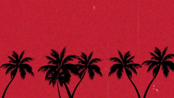 赤い背景にヤシの木のアニメーション パターン 動きの概念デジタルで生成されたビデオ — ストック動画