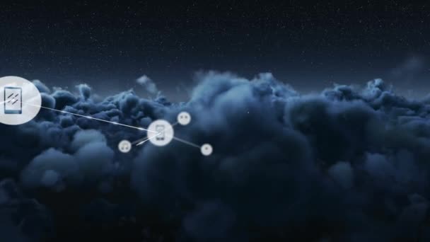 Анімація Мережі Язків Піктограмами Над Небом Глобальні Єднання Концепція Цифрового — стокове відео