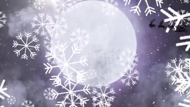 Des Flocons Neige Tombant Sur Père Noël Traîneau Sont Tirés — Video