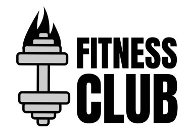 Spor salonu metninin dijital olarak oluşturulmuş görüntüsü. Beyaz arkaplanda yanan dambıllar var. spor salonu, fitness ve sağlıklı yaşam tarzı şablon çizim konsepti