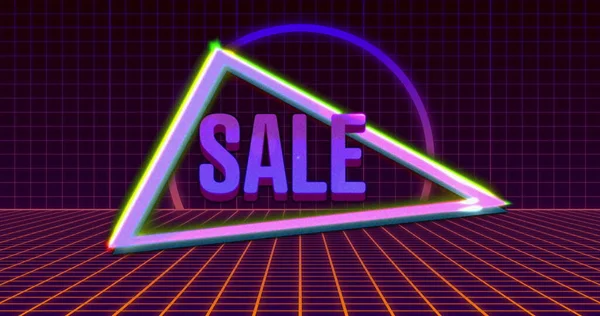 Image Sale Text Multiple Neon Shapes Moving Changing Digital Interface — Stock Photo, Image