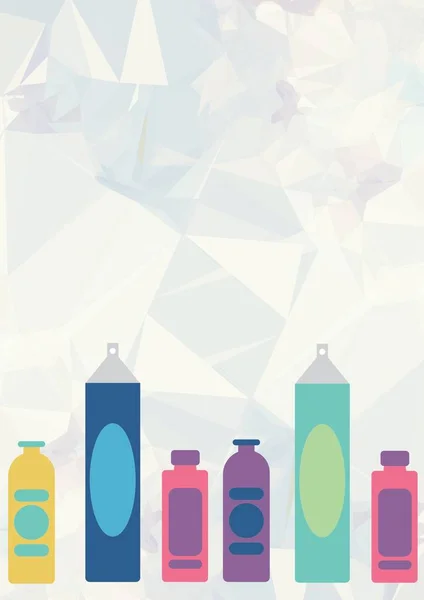 Múltiples Iconos Botellas Detergente Limpieza Contra Formas Geométricas Sobre Fondo —  Fotos de Stock