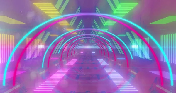 Зображення Фону Рожевого Синього Неонового Тунелю Гра Зображення Розважальна Концепція — стокове фото