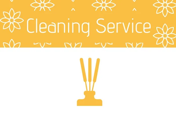 Ikona Wycieraczki Wody Nad Tekstem Usługi Sprzątania Tle Kwiatów Żółtym — Zdjęcie stockowe
