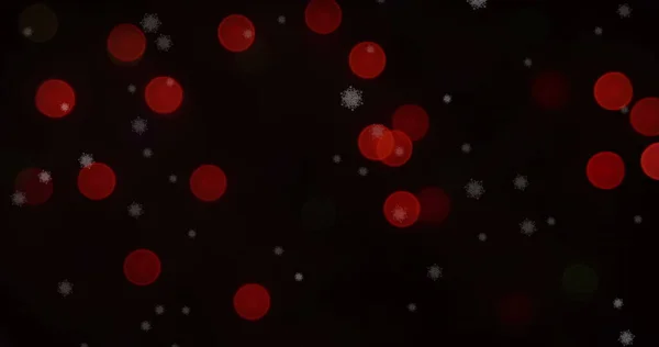 Image Winter Scenery Snowflakes Falling Black Background Red Bokeh Christmas — Stock Photo, Image