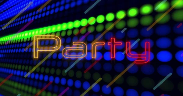 Image Party Neon Glowing Text Rows Glowing Green Blue Spots — Stock Photo, Image