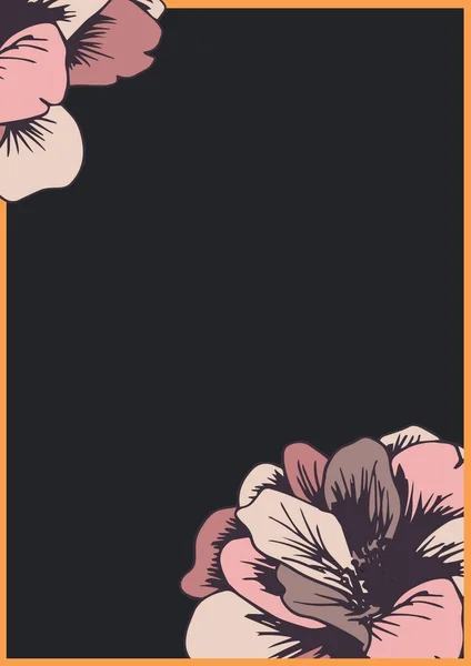 数字生成的粉红色花卉图案 在黑色背景上有复制空间 邀请卡背景模板说明性概念 — 图库照片