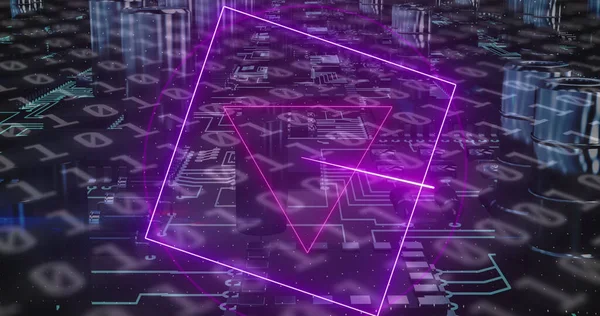 Afbeelding Van Neonvormen Die Het Netwerk Van Verbindingen Bewegen Mondiaal — Stockfoto