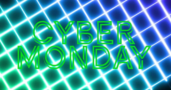 Image Cyber Monday Neon Green Text Neon Glowing Mesh Background — Stock Photo, Image