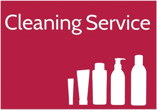 Servicio Limpieza Texto Múltiples Iconos Botella Detergente Limpieza Sobre Fondo — Foto de Stock