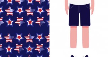 Amerika Birleşik Devletleri bayrağıyla boyanmış yüz maskeli ve yıldızlı çocuk animasyonu. küresel covid 19 salgın konsepti dijital olarak oluşturulmuş video.