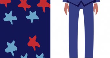 Amerika Birleşik Devletleri bayrağıyla boyanmış yüz maskeli ve yıldızlı iş adamlarının animasyonu. küresel covid 19 salgın konsepti dijital olarak oluşturulmuş video.