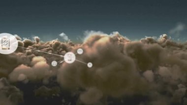 Gökyüzü üzerindeki simgelerle bağlantı ağının animasyonu. küresel bağlantılar ve dijital arayüz konsepti dijital olarak oluşturulmuş video.