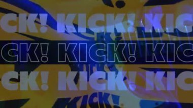 Mor renkli gitar çalan kişinin tekme metninin animasyonu. müzik, konser ve eğlence konsepti dijital olarak oluşturulmuş video.