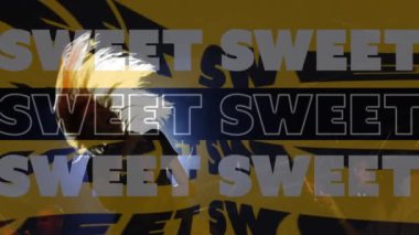 Sahnede mor renkte şarkı söyleyen bir kadının tatlı metninin canlandırması. müzik, konser ve eğlence konsepti dijital olarak oluşturulmuş video.