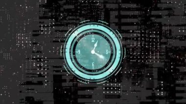 Siyah zemin üzerindeki neon saate karşı noktaların dijital animasyonu. Amerikan bağımsızlık günü konsepti