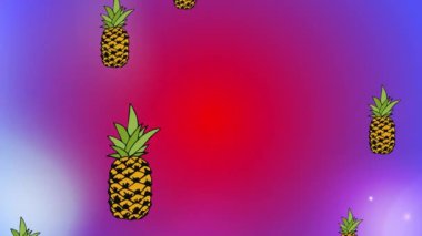 Ananas animasyonu renkli ışık arka planında tekrarlandı. doğa, desen, renk ve hareket konsepti dijital olarak oluşturulmuş video.