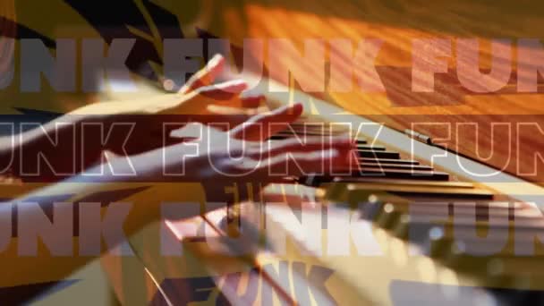 Pembe Renkli Piyano Çalan Bir Çocuk Için Funk Metnin Animasyonu — Stok video