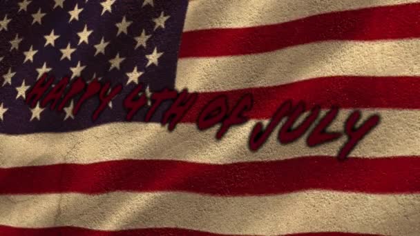 Animazione Digitale Felice Luglio Testo Sopra Sventolando Bandiera Americana American — Video Stock