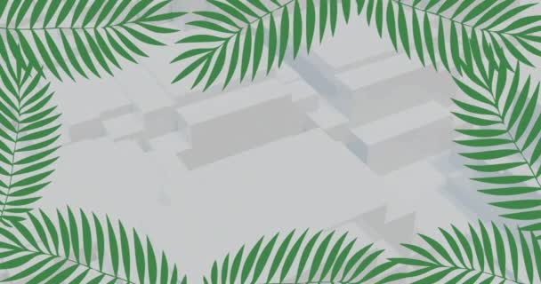 Анімація Зелених Тропічних Рослин Над Формами Білому Тлі Природа Візерунок — стокове відео