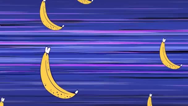 Animación Plátano Repetida Sobre Fondo Rayado Azul Naturaleza Patrón Color — Vídeos de Stock