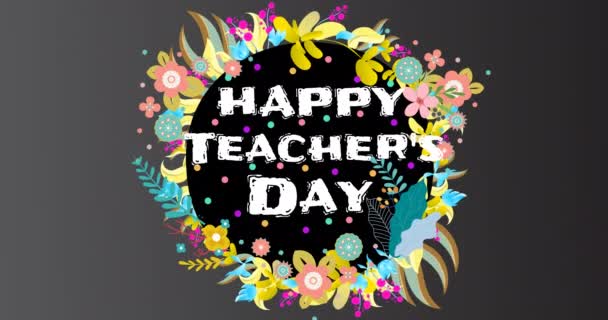 Animatie Van Happy Teacher Day Tekst Bloemen Pictogrammen Groene Achtergrond — Stockvideo