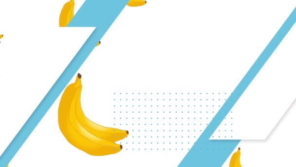 Animación Plátano Repetida Sobre Formas Azules Sobre Fondo Blanco Naturaleza — Vídeo de stock