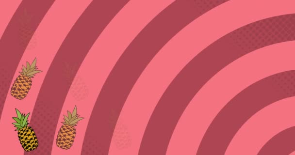 菠萝的动画在粉色条纹背景上反复出现 数码影片的性质 色彩及运动概念 — 图库视频影像