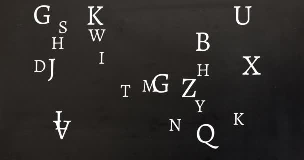 Animation of multiple moving letters on green background. education, knowledge and school concept digitally generated video.