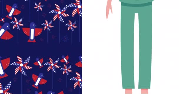 Animace Doktorky Obličejovou Maskou Dekoracemi Zbarvené Vlajkou Usa Globální Covid — Stock video