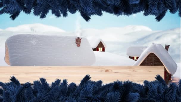 Animation Snow Falling Winter Scenery Fir Tree Branches Christmas Tradition — Stock Video