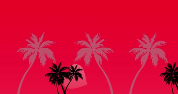 Animation Palm Trees Hearts Red Background Summer Pattern Colour Movement — Stock Video