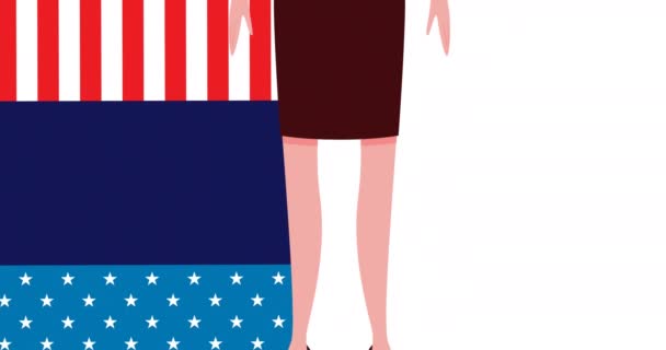 Анимация Женщины Маске Флаге Соединенных Штатов Америки Копировальным Пространством Глобальный — стоковое видео