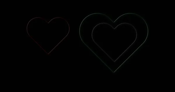 Image Red White Green Neon Hearts Flashing Black Background Valentines — Stock Photo, Image