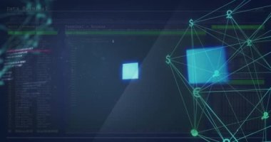 Halkanın veri işleme ve bağlantı ağı üzerinden yüklenmesinin animasyonu. küresel iş, veri işleme, bağlantılar ve dijital arayüz konsepti dijital olarak oluşturulmuş video.