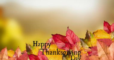 Sonbaharda Şükran Günü metninin animasyonu. Amerikan bayramı, sonbahar, sonbahar, gelenek ve kutlama konsepti dijital olarak oluşturulmuş video.